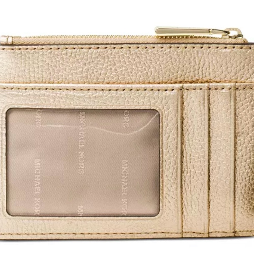 Michael Kors NWT Metallic Pebble Leather Pale Gold Coin Purse - Picture 2 of 9